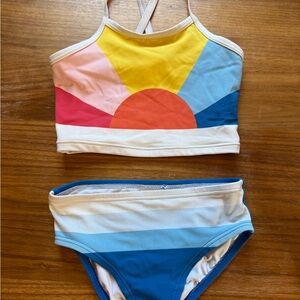 Hanna Andersson Rainbow Sun Bikini Set Crossback Top Blue Bottoms Girls